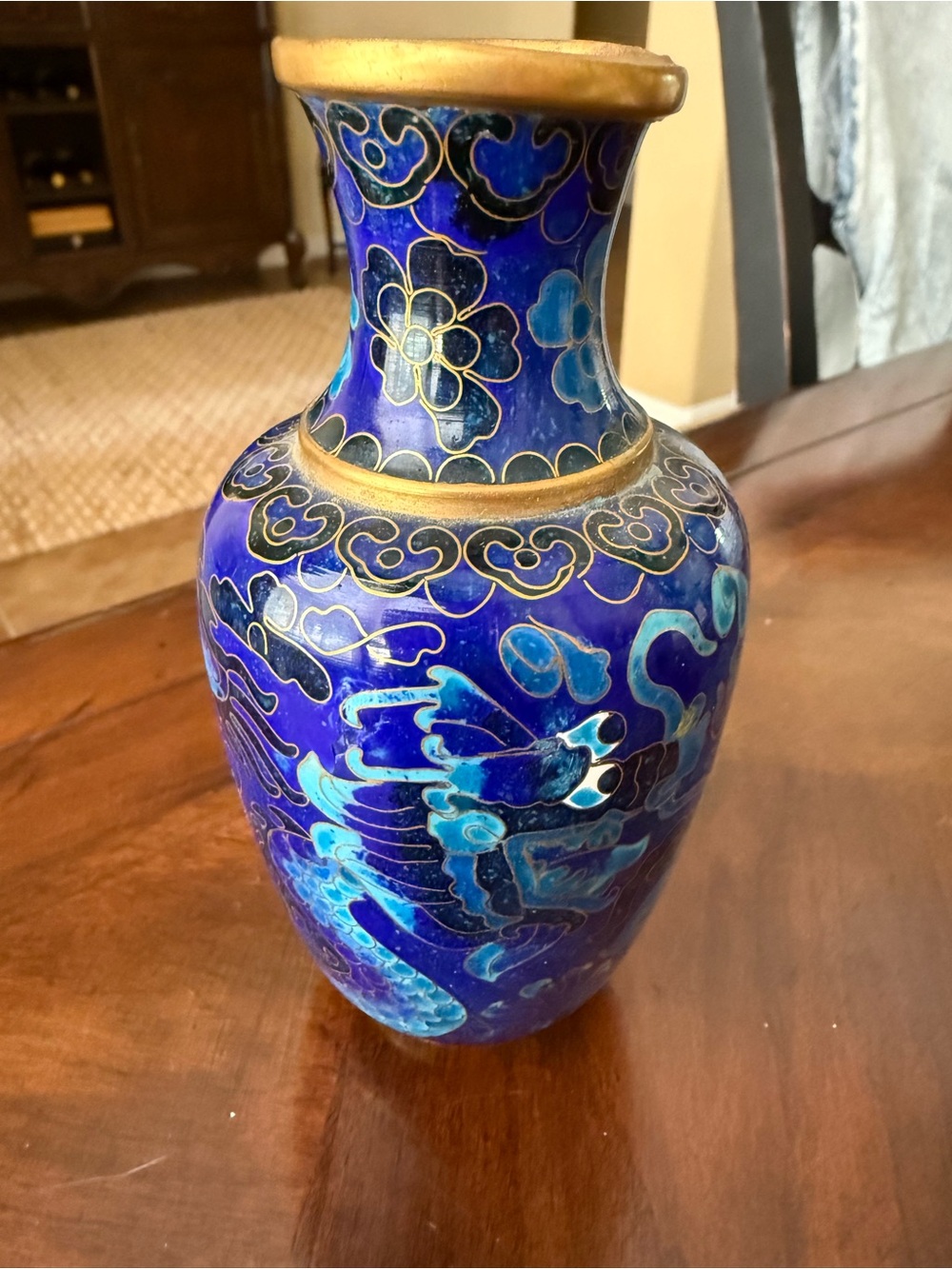 Vintage Chinese Blue Cloisonné Dragon Vase - 5.5”